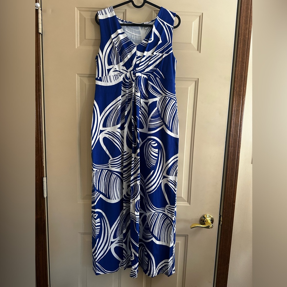 Chico's Blue and White Abstract Maxi Swim Cover-Up